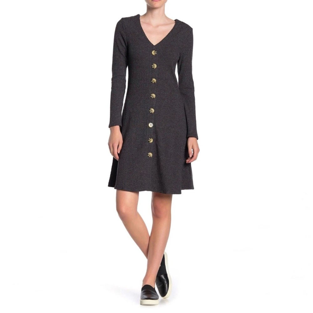 NWT Velvet Heart Janina V-Neck Rib Knit Dress Deep Grey Size Medium